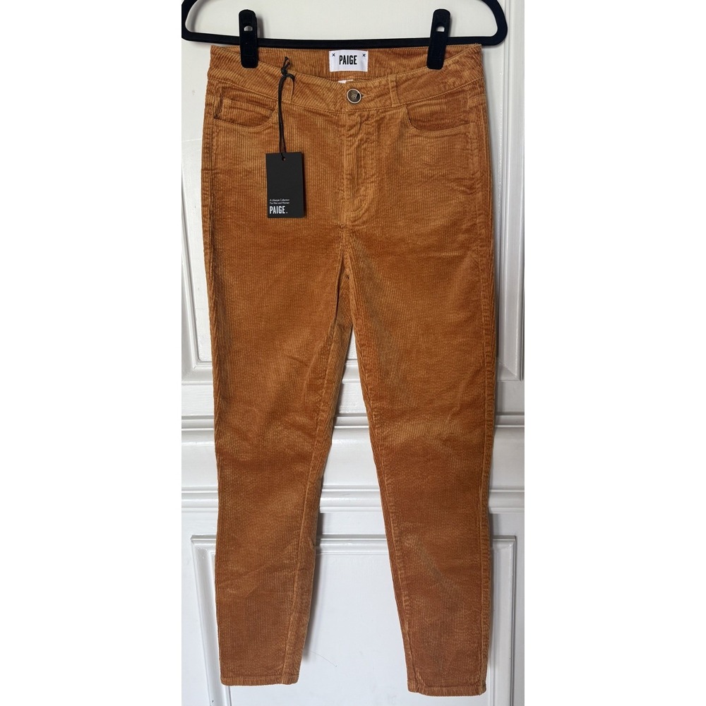 NWT Paige Pants Womens Mid Rise Corduroy Hoxton Ankle Skinny Jeans Brown Size 27